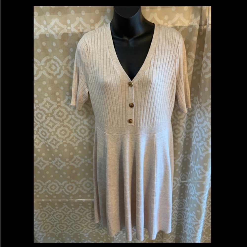 Oatmeal V Neck Sweater Dress